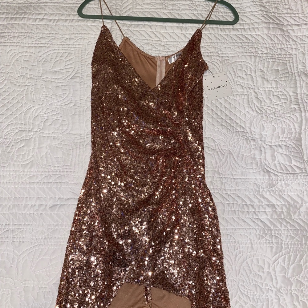 Hello Molly gold sequined dress spaghetti strap